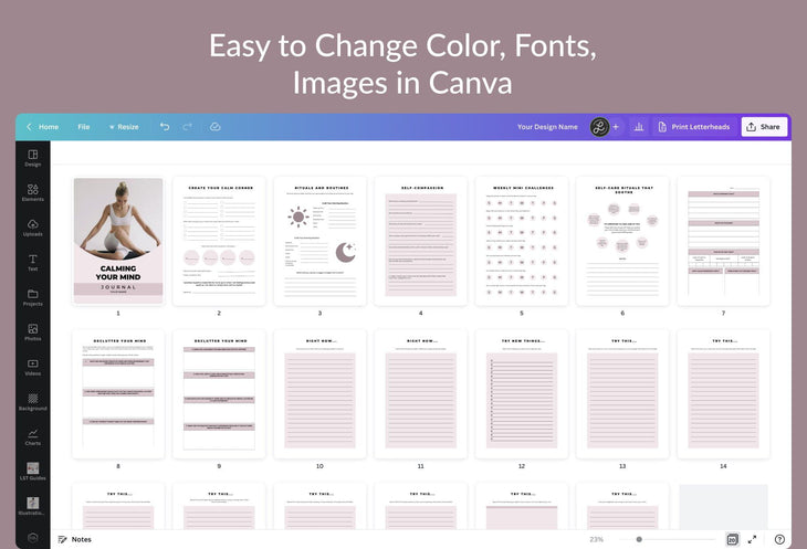 Ladystrategist Calming Your Mind Journal Canva Template instagram canva templates social media templates etsy free canva templates