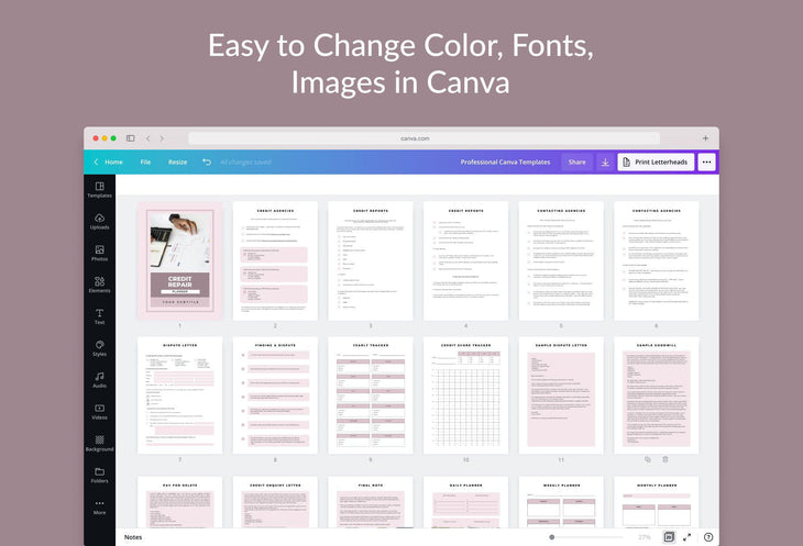 Ladystrategist Credit Repair Planner Canva Template instagram canva templates social media templates etsy free canva templates
