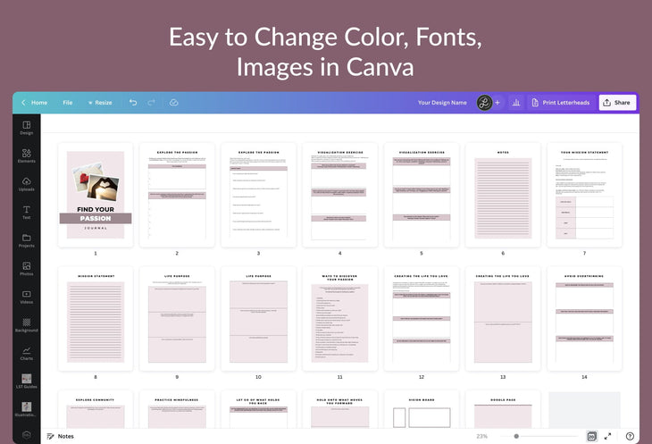 Ladystrategist Find Your Passion Jornal Canva Template instagram canva templates social media templates etsy free canva templates