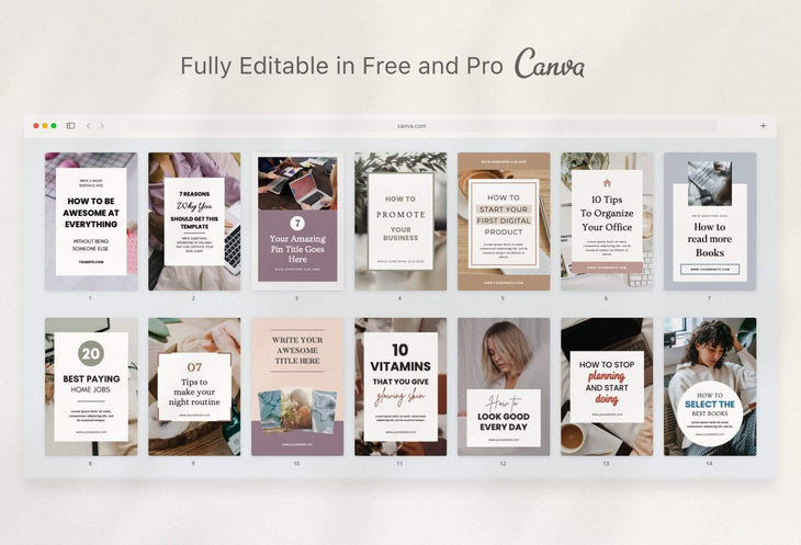 Ladystrategist 14 Modern Pinterest Templates for Bloggers and Coaches in All Industries - Editable Canva Template instagram canva templates social media templates etsy free canva templates