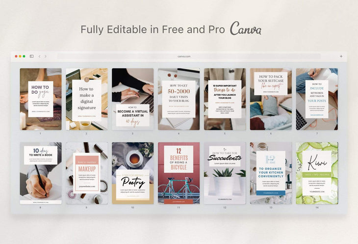 Ladystrategist 14 Modern Pinterest Templates for Bloggers and Coaches in All Industries - Editable Canva Template Pack 04 instagram canva templates social media templates etsy free canva templates