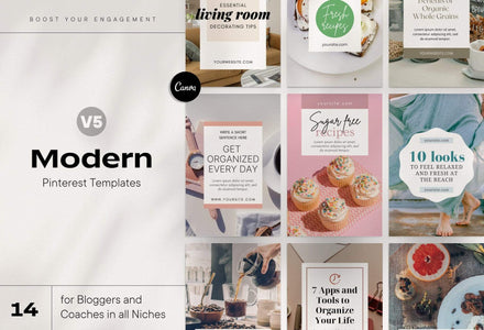 Ladystrategist 14 Modern Pinterest Templates for Bloggers and Coaches in All Industries - Editable Canva Template Pack 05 instagram canva templates social media templates etsy free canva templates