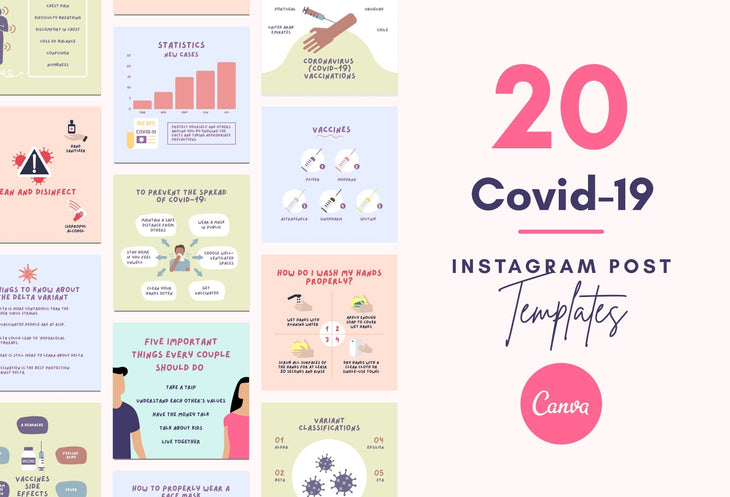 Ladystrategist 20 Covid-19 Infographics Instagram Posts Fully Editable Canva Templates instagram canva templates social media templates etsy free canva templates
