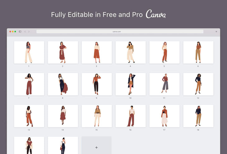 Ladystrategist 20 Fashion Illustrations Pack 02 - Fully Editable in Canva instagram canva templates social media templates etsy free canva templates