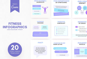 Ladystrategist 20 Fitness Infographics Instagram Posts Fully Editable Canva Templates instagram canva templates social media templates etsy free canva templates
