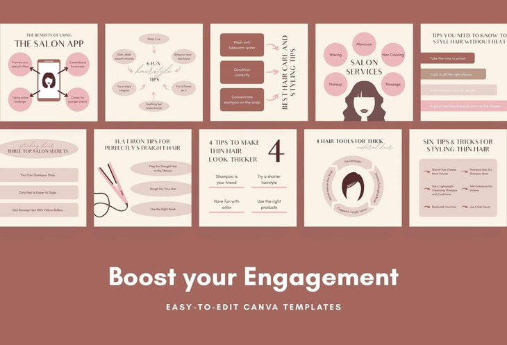 Ladystrategist 20 Hairstyle Tips and Infographics - Instagram Engagement Posts - Fully Editable Canva Templates instagram canva templates social media templates etsy free canva templates