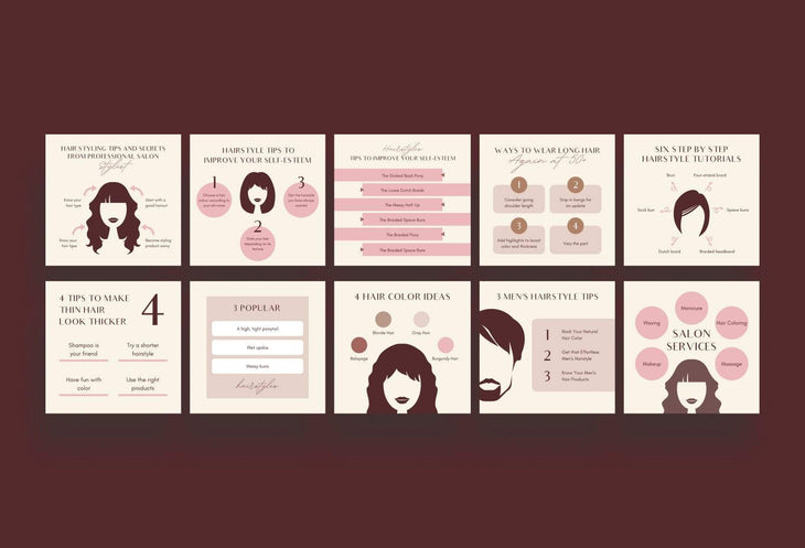 Ladystrategist 20 Hairstyle Tips and Infographics - Instagram Engagement Posts - Fully Editable Canva Templates instagram canva templates social media templates etsy free canva templates