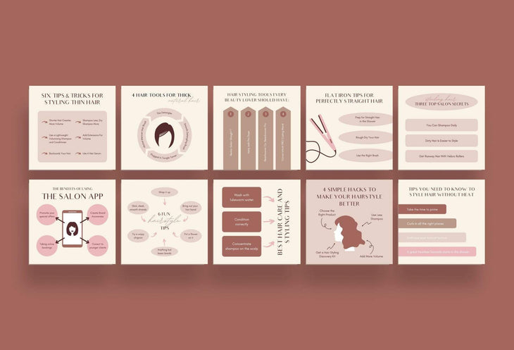 Ladystrategist 20 Hairstyle Tips and Infographics - Instagram Engagement Posts - Fully Editable Canva Templates instagram canva templates social media templates etsy free canva templates