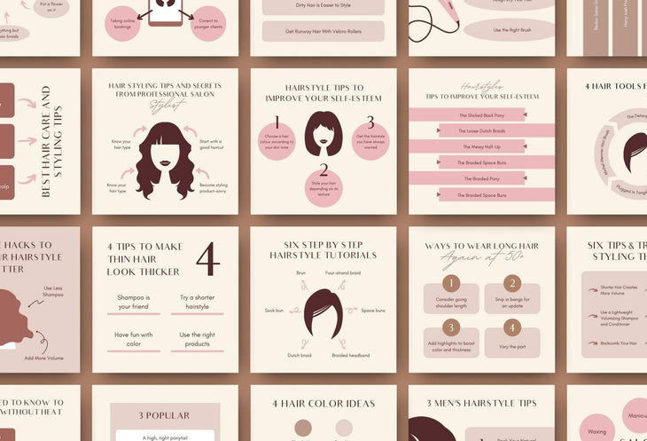 Ladystrategist 20 Hairstyle Tips and Infographics - Instagram Engagement Posts - Fully Editable Canva Templates instagram canva templates social media templates etsy free canva templates