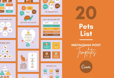 Ladystrategist 20 Pets Lists Instagram Posts - Fully Editable Canva Templates instagram canva templates social media templates etsy free canva templates