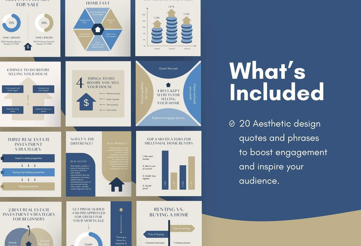 Ladystrategist 20 Real Estate Tips and Infographics - Instagram Engagement Posts - Fully Editable Canva Templates instagram canva templates social media templates etsy free canva templates