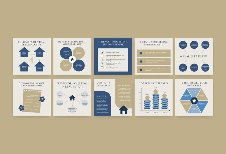 Ladystrategist 20 Real Estate Tips and Infographics - Instagram Engagement Posts - Fully Editable Canva Templates instagram canva templates social media templates etsy free canva templates
