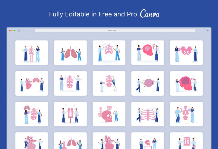 Ladystrategist 20 Unique Anatomy Scenes Illustrations Fully Editable in Canva instagram canva templates social media templates etsy free canva templates