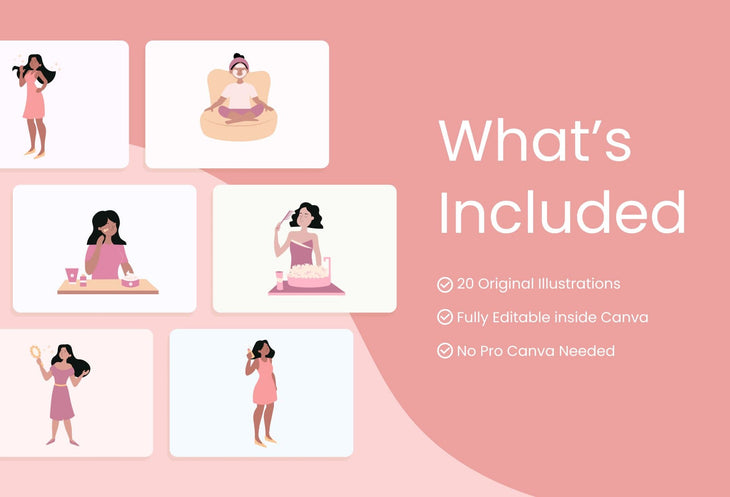 Ladystrategist 20 Unique Beauty and Self Care Illustrations - Fully Editable in Canva instagram canva templates social media templates etsy free canva templates