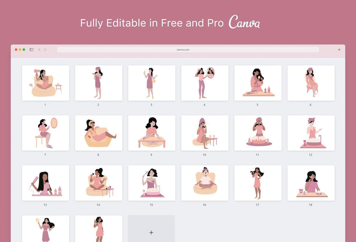 Ladystrategist 20 Unique Beauty and Self Care Illustrations - Fully Editable in Canva instagram canva templates social media templates etsy free canva templates