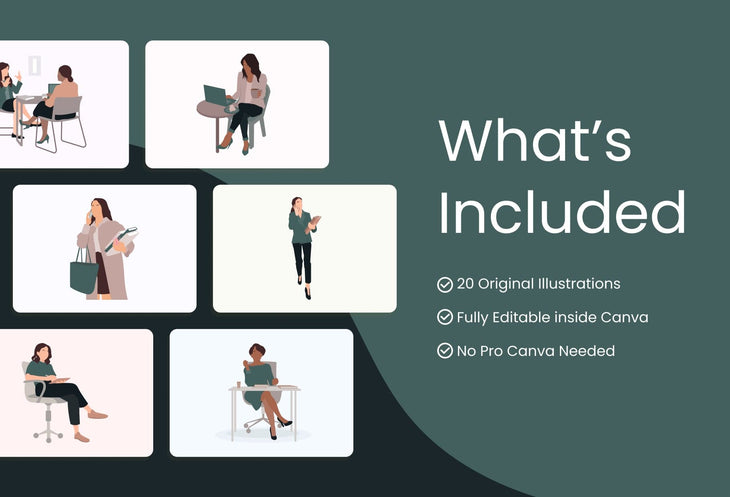 Ladystrategist 20 Unique Business Female Illustrations Fully Editable in Canva instagram canva templates social media templates etsy free canva templates