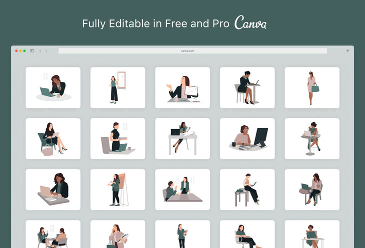 Ladystrategist 20 Unique Business Female Illustrations Fully Editable in Canva instagram canva templates social media templates etsy free canva templates