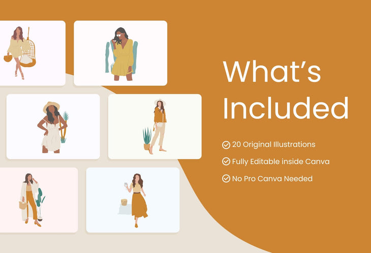 Ladystrategist 20 Unique Cute Bohemian Illustrations Fully Editable in Canva Pack 02 instagram canva templates social media templates etsy free canva templates