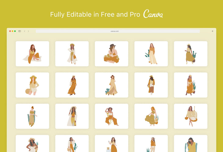 Ladystrategist 20 Unique Cute Bohemian Illustrations Fully Editable in Canva Pack 02 instagram canva templates social media templates etsy free canva templates