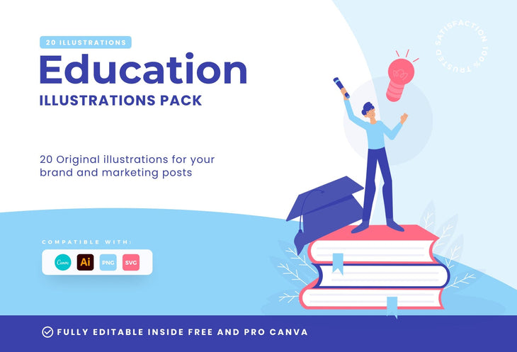 Ladystrategist 20 Unique Education Illustrations Fully Editable in Canva instagram canva templates social media templates etsy free canva templates