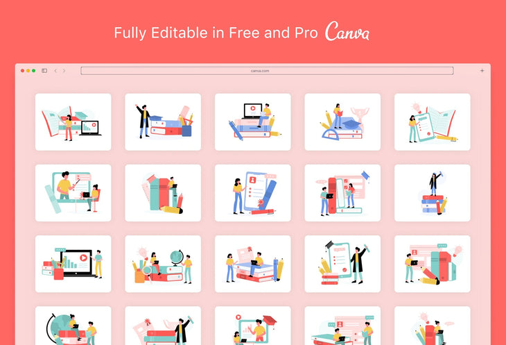 Ladystrategist 20 Unique Education Illustrations Fully Editable in Canva Pack 02 instagram canva templates social media templates etsy free canva templates
