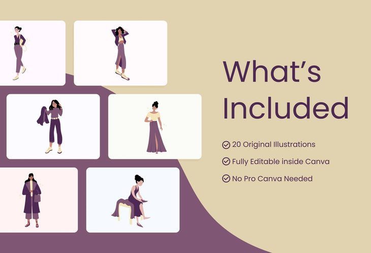 Ladystrategist 20 Unique Fashion Illustrations - Fully Editable in Canva instagram canva templates social media templates etsy free canva templates