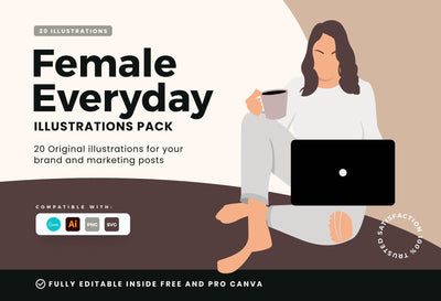 Ladystrategist 20 Unique Female Everyday Illustrations Fully Editable in Canva instagram canva templates social media templates etsy free canva templates