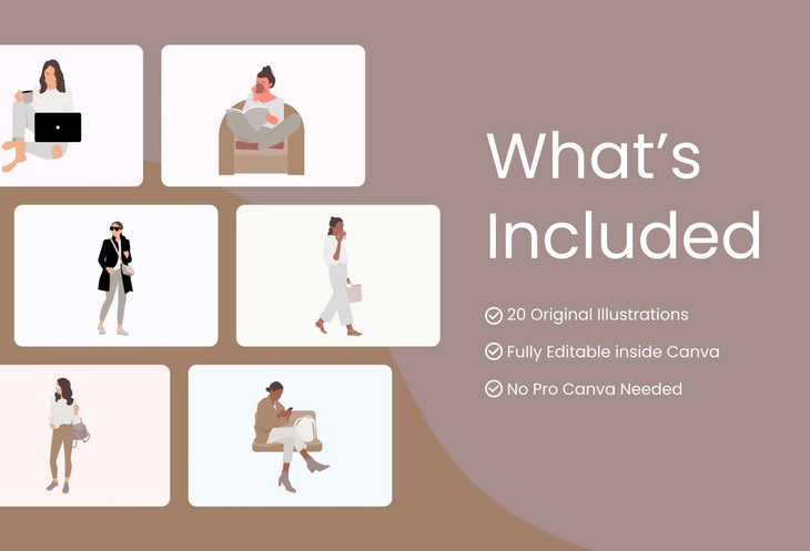 Ladystrategist 20 Unique Female Everyday Illustrations Fully Editable in Canva instagram canva templates social media templates etsy free canva templates
