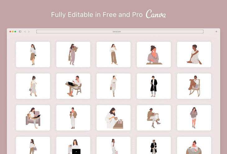 Ladystrategist 20 Unique Female Everyday Illustrations Fully Editable in Canva instagram canva templates social media templates etsy free canva templates