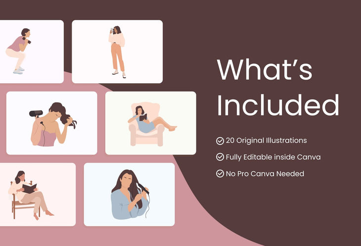 Ladystrategist 20 Unique Female Everyday Illustrations Fully Editable in Canva V2 instagram canva templates social media templates etsy free canva templates