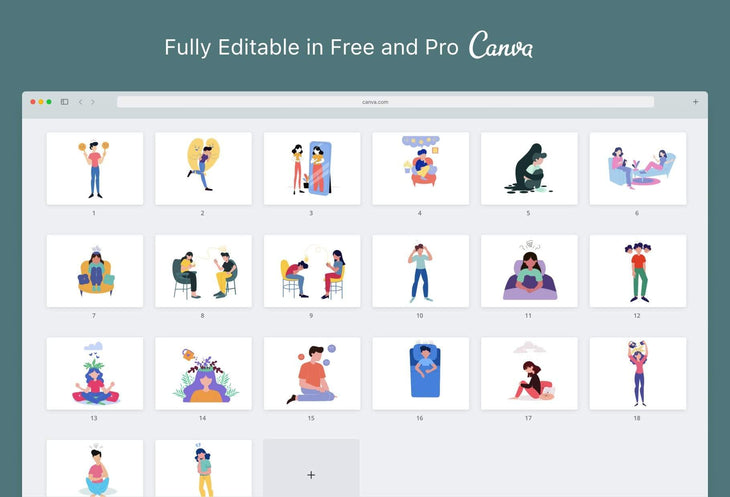 Ladystrategist 20 Unique Mental Health Illustrations - Fully Editable in Canva instagram canva templates social media templates etsy free canva templates
