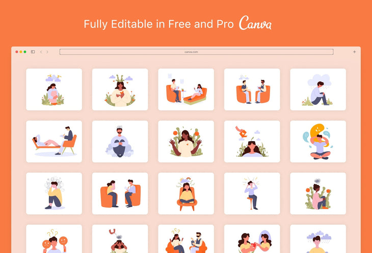 Ladystrategist 20 Unique Mental Health Illustrations Fully Editable in Canva V3 instagram canva templates social media templates etsy free canva templates