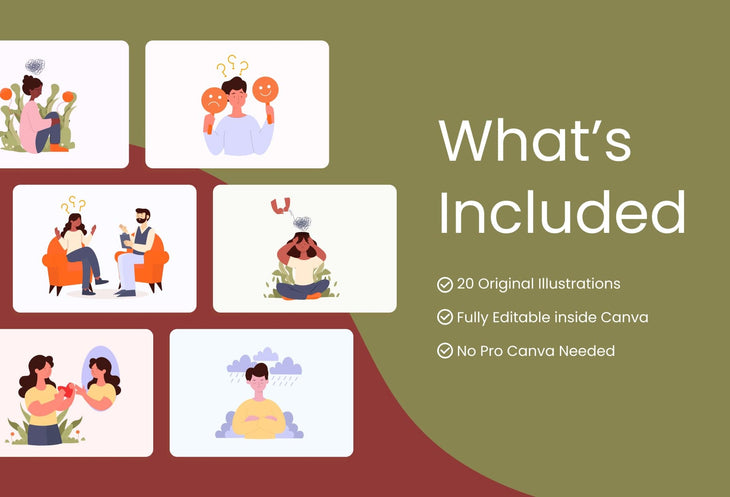 Ladystrategist 20 Unique Mental Health Illustrations Fully Editable in Canva V3 instagram canva templates social media templates etsy free canva templates
