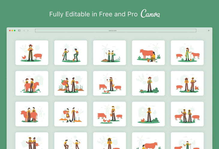 Ladystrategist 20 Unique Organic Farming Illustrations Fully Editable in Canva instagram canva templates social media templates etsy free canva templates