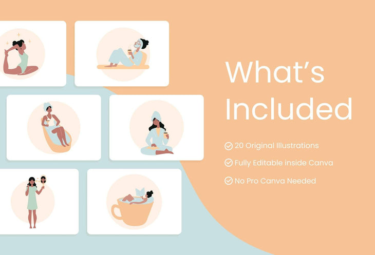 Ladystrategist 20 Unique Self-Care Illustrations - Fully Editable in Canva instagram canva templates social media templates etsy free canva templates