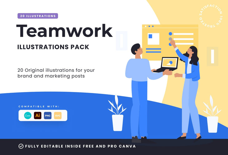 Ladystrategist 20 Unique Teamwork Illustrations Fully Editable in Canva Pack 02 instagram canva templates social media templates etsy free canva templates