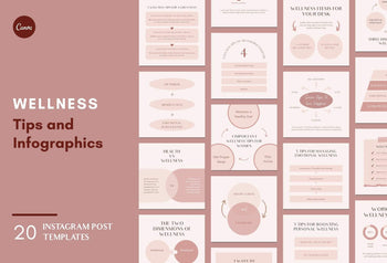 Ladystrategist 20 Wellness Tips and Infographics - Instagram Engagement Posts - Fully Editable Canva Templates instagram canva templates social media templates etsy free canva templates