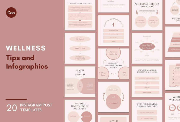 Ladystrategist 20 Wellness Tips and Infographics - Instagram Engagement Posts - Fully Editable Canva Templates instagram canva templates social media templates etsy free canva templates