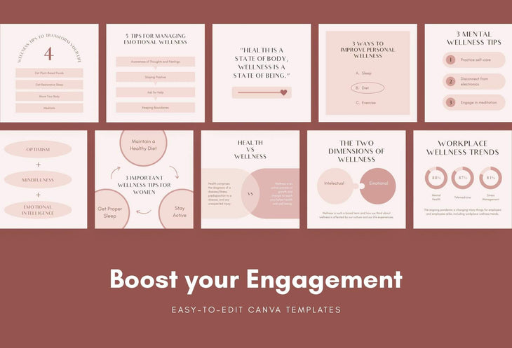 Ladystrategist 20 Wellness Tips and Infographics - Instagram Engagement Posts - Fully Editable Canva Templates instagram canva templates social media templates etsy free canva templates