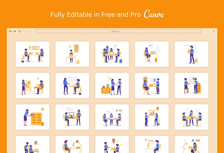 Ladystrategist 20 Unique Office Scenes Illustrations Fully Editable in Canva instagram canva templates social media templates etsy free canva templates