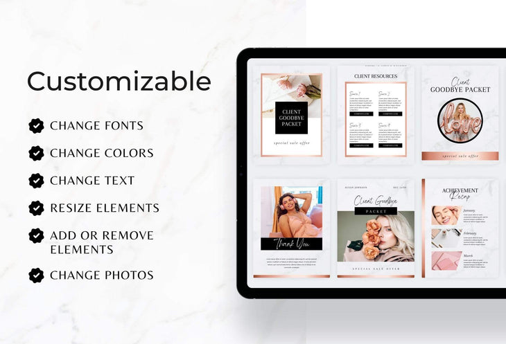 Ladystrategist 21 Page Client Goodbye Packet for Coaches - Editable Canva Template Black Rose Gold Collection instagram canva templates social media templates etsy free canva templates