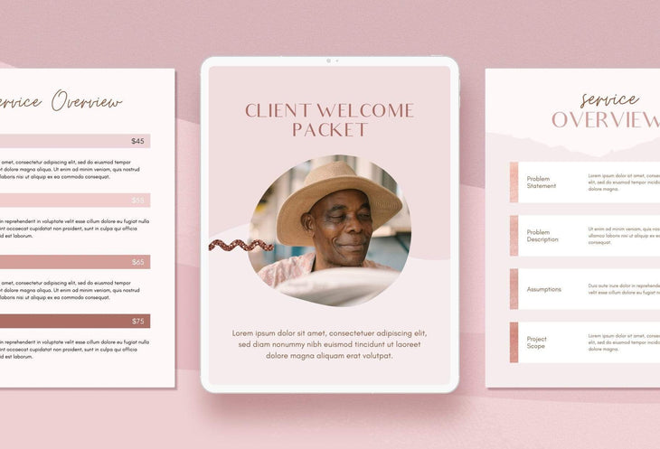 Ladystrategist 21 Page Client Welcome Packet Canva Template - Rose Gold instagram canva templates social media templates etsy free canva templates
