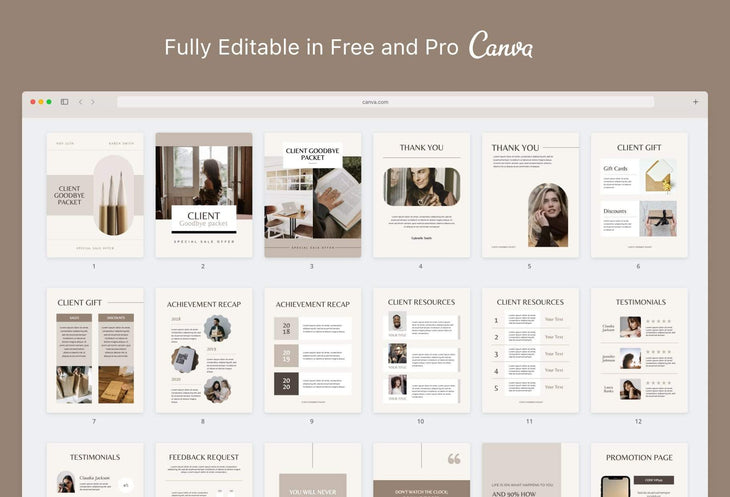 Ladystrategist 21 Page Client Welcome Packet for Coaches - Editable Canva Template Neutral Collection instagram canva templates social media templates etsy free canva templates