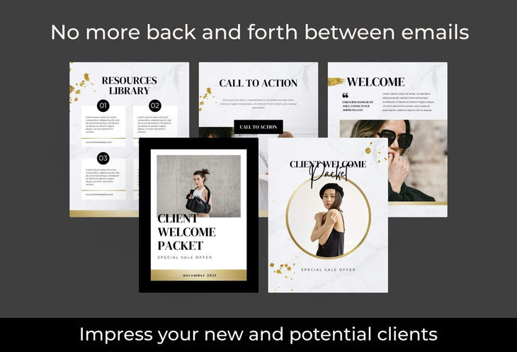 Ladystrategist 25 Page Client Welcome Packet for Coaches - Editable Canva Template Marble Gold Collection instagram canva templates social media templates etsy free canva templates
