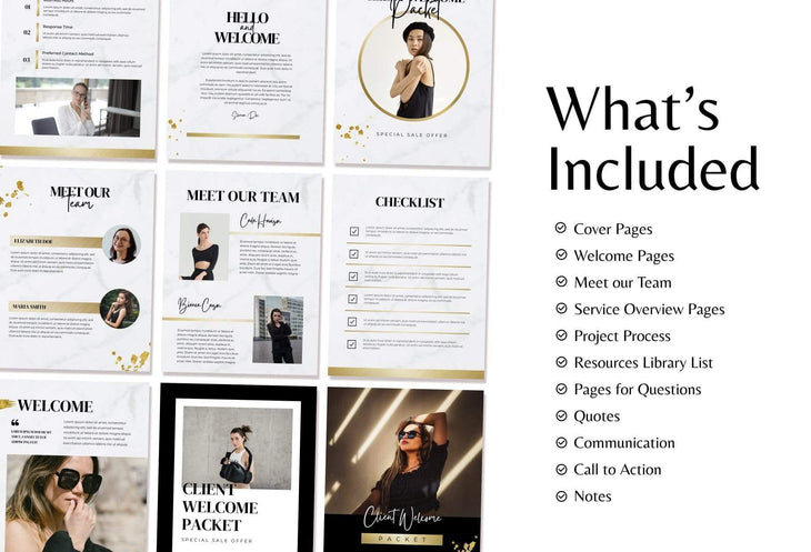 Ladystrategist 25 Page Client Welcome Packet for Coaches - Editable Canva Template Marble Gold Collection instagram canva templates social media templates etsy free canva templates