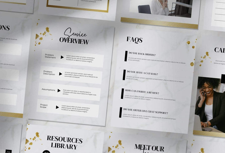 Ladystrategist 25 Page Client Welcome Packet for Coaches - Editable Canva Template Marble Gold Collection instagram canva templates social media templates etsy free canva templates