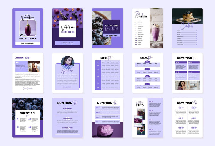 Ladystrategist 25 Page Nutrition Recipe Ebook Amethyst Editable Canva Templates instagram canva templates social media templates etsy free canva templates