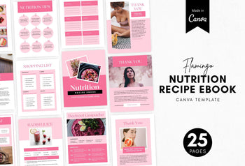 Ladystrategist 25 Page Nutrition Recipe Ebook Flamingo Editable Canva Templates instagram canva templates social media templates etsy free canva templates
