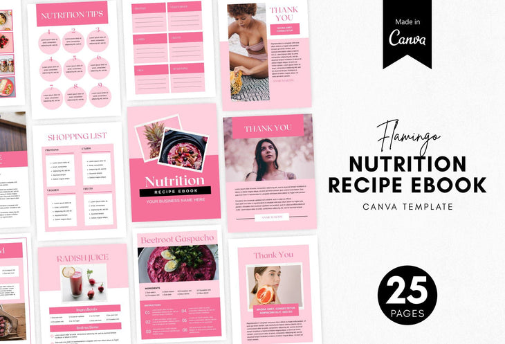 Ladystrategist 25 Page Nutrition Recipe Ebook Flamingo Editable Canva Templates instagram canva templates social media templates etsy free canva templates