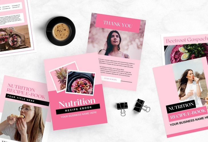 Ladystrategist 25 Page Nutrition Recipe Ebook Flamingo Editable Canva Templates instagram canva templates social media templates etsy free canva templates